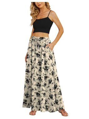 Flowy Pleated High Waisted Maxi Skirt with Pockets